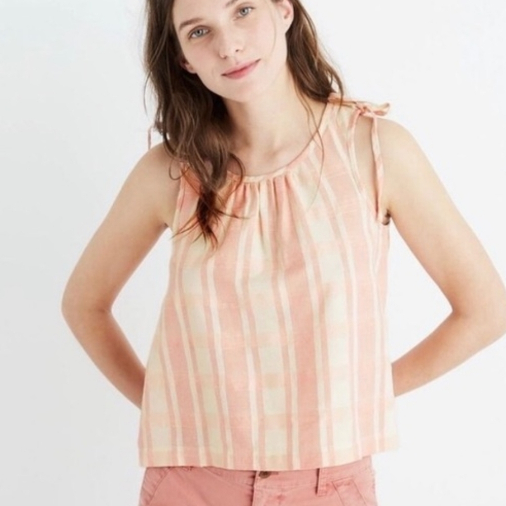 Madewell Pink Plaid Crop Swing Tank Top